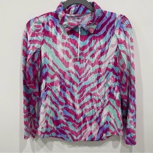 Ibkul Golf Top Small Multicolor 1/4 Zip Mock Neck Geometric Print Long Sleeve